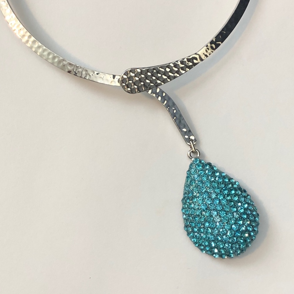 Aqua Blue Rhinestone Teardrop Choker Necklace - Picture 3 of 4